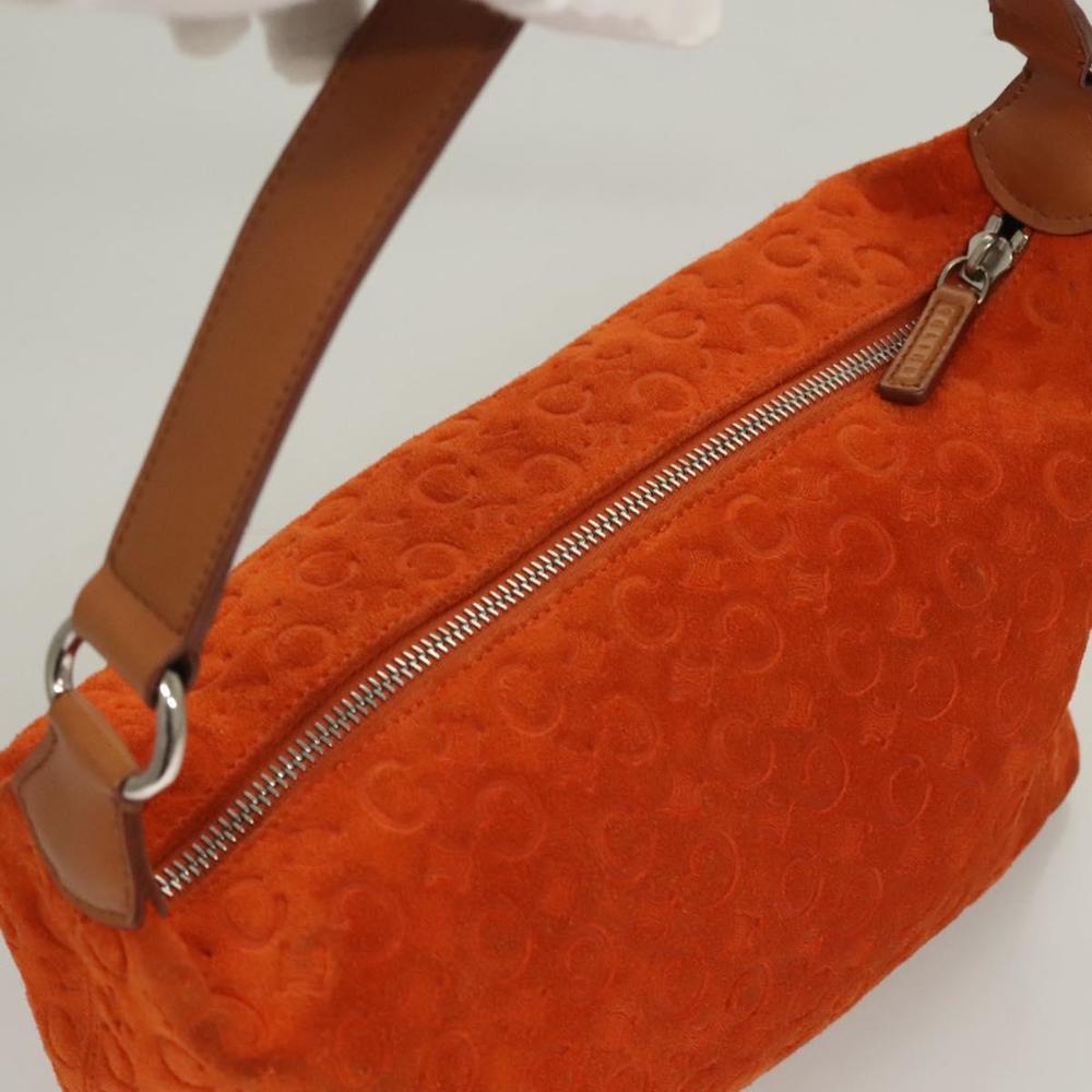 CELINE C Macadam Canvas Hand Bag Suede Orange Silver Auth bs27483 - Picture 6 of 16